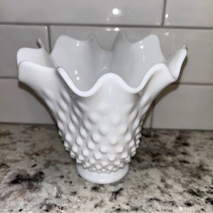 Fenton Hobnail Milk Glass Handkerchief Wave Vase Bowl Dish Footed 6" Vintage